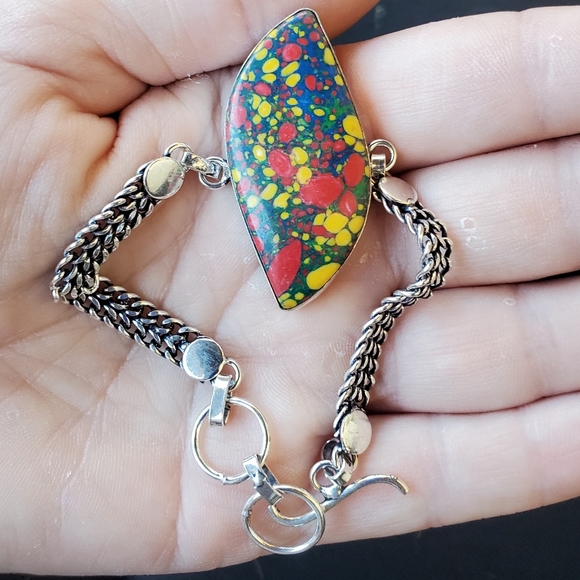 New Mosaic Jasper 925 Silver Bangle Bracelet. - Picture 10 of 14